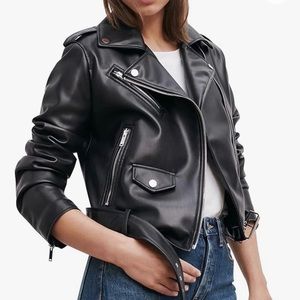 Faux leather moto biker black jacket womens Size Medium